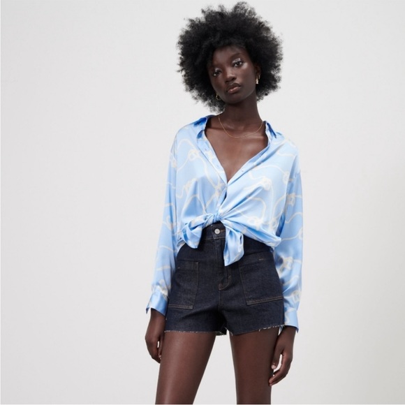 NWT Zara Rope Print Satin Effect Shirt, Size XXL - Picture 3 of 4